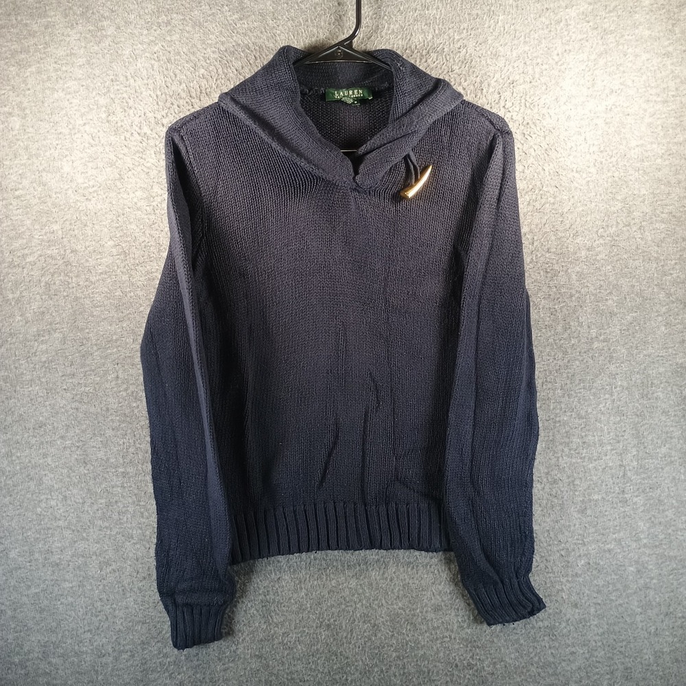 Lauren Ralph Lauren Women M Shawl Collar Sweater Horn Toggle Dark Gray Pullover